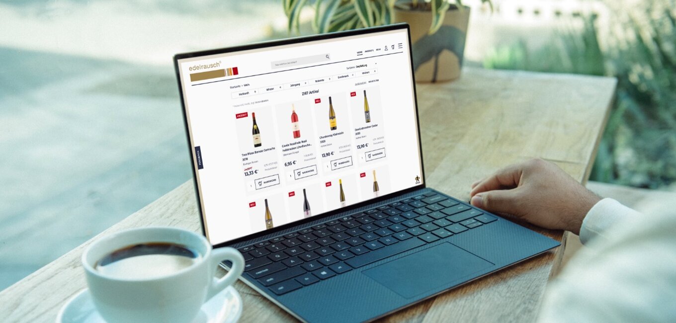 Screenshots des Weinhandels Edelrausch. Eine Auswahl aus dem Onlineshop