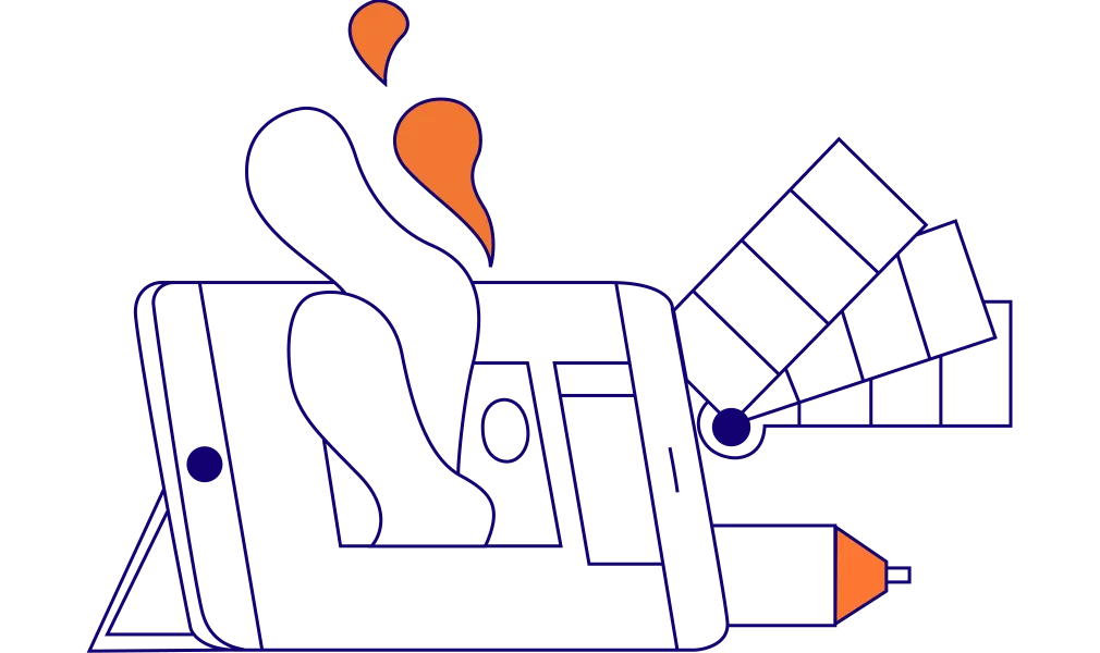 illustration eines Tablets mit einer Farbfächer und einem Stift