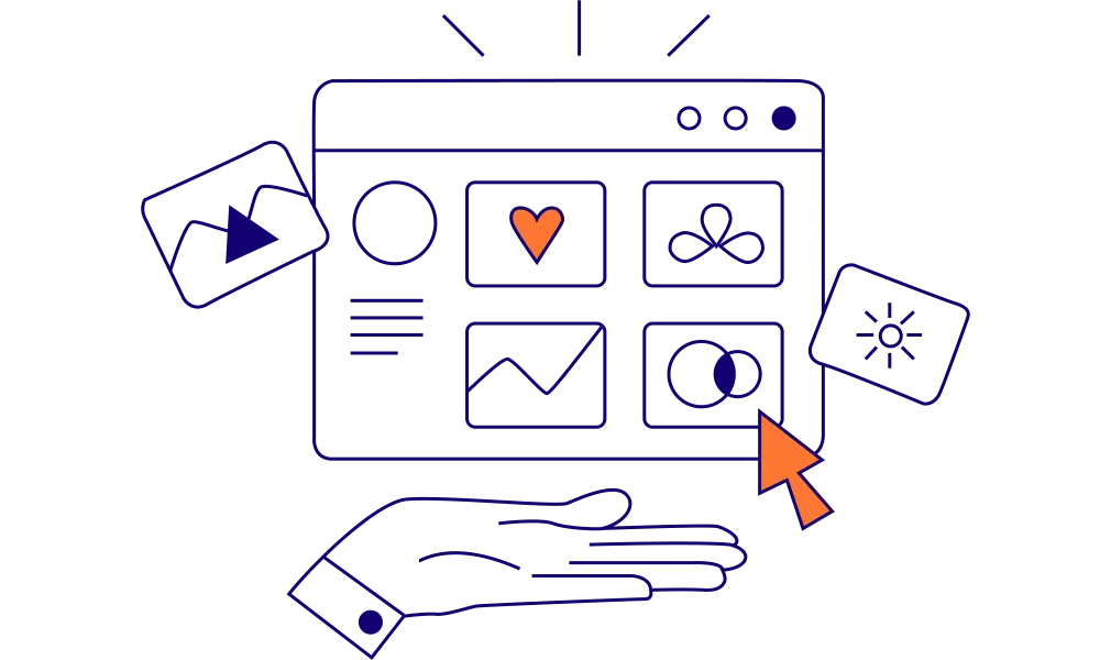 illustration eines Browser-Fensters mit einem großen Mauszeiger