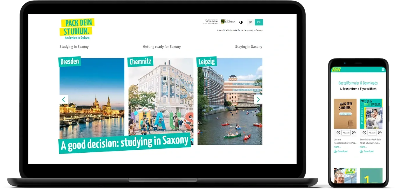 Pack dein Studium überzeugte auch in der mobilen Ansicht und auf Englisch